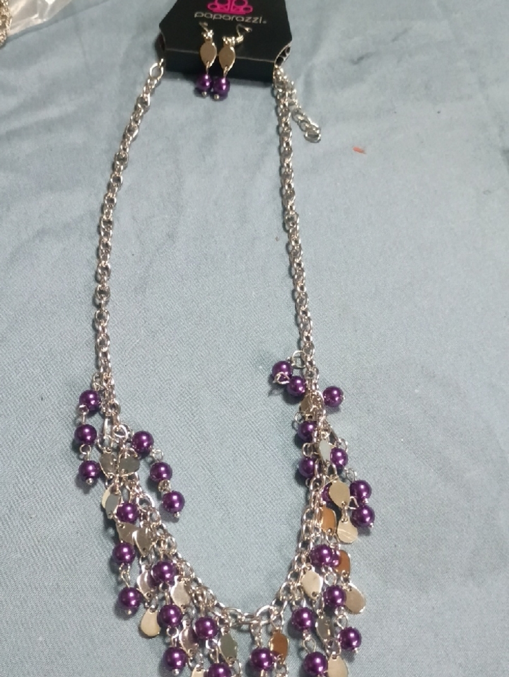 paparazzi Silver-Tone Necklace and Earring Set with Purple Beads